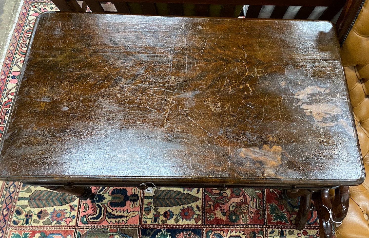 A Victorian mahogany two drawer side table, width 106cm, depth 58cm, height 74cm